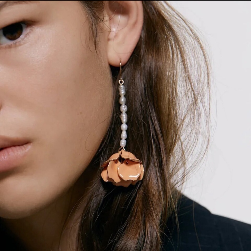 Pearl Flower Petal Dangle Earrings